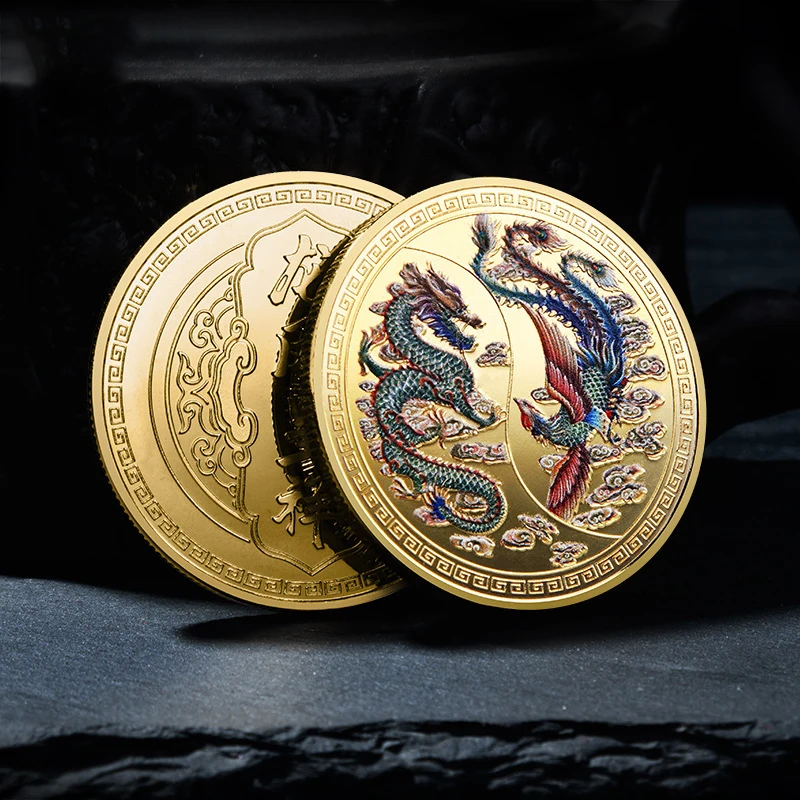

Customized High Quality Brand New Gold Silver Prosperity Brought By The Dragon and The Phoenix Traditional Commemorative Coin