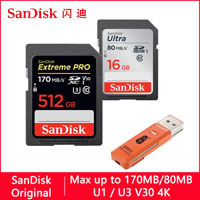 Карта памяти SanDisk Extreme Pro/Ultra SD 128 ГБ 64 32 512 256 16 карта флэш U1/U3 4K V30 карты SDXC SDHC|Карты