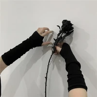 cool solid black punk unisex sleeve fingerless gloves cuff elbow length gothic mittens arm warmer hip hop rock harajuku cover