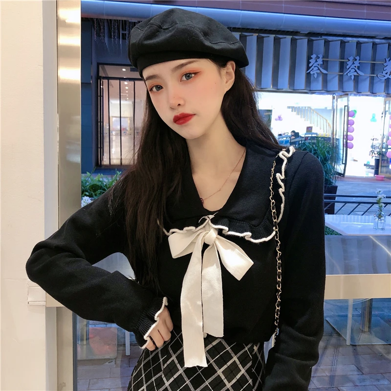 

Spring Autumn 2021 Chaqueta Mujer Bow Lace Up Elegant Sweet Woman Sweaters Winter Clothes Single Breasted Cardigans