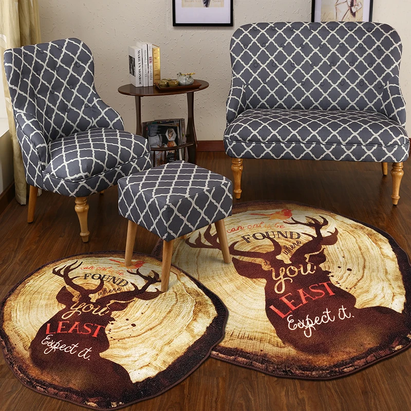 

Retro Annual Ring Round Carpet Nordic Style Elk Printed Rugs And Carpets Bedroom Tea Study Table Chair Mat Floor Room Computer