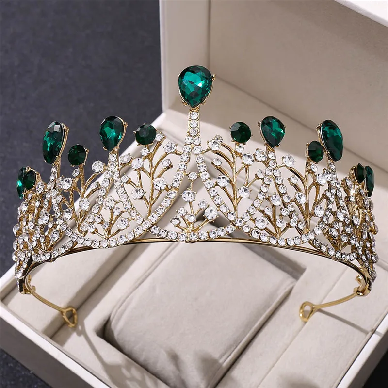 

Baroque Luxury Handmade Rhinestone Bridal Colorful Crystal Big Crown Tiaras Diadem for Bride Headbands Wedding Hair Accessories