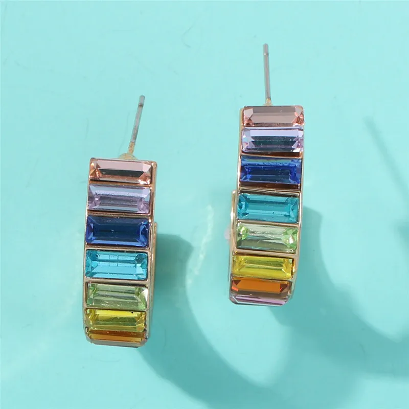 KOMi Bohemia 12 Colors Style Stud Earrings Rhinestone Crystal Sparkling Alloy Stud Earrings for Women Party Jewelry Gift C0104