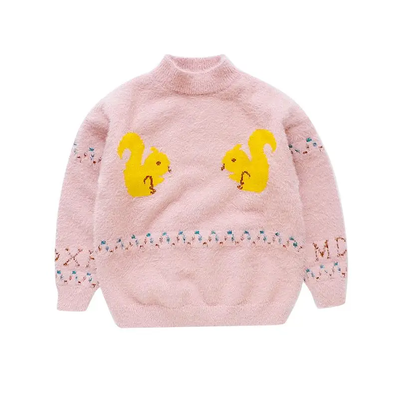 

Children's sweater autumn winter double thickened plus velvet cartoon squirrel stretch line bottoming shirt baby girl clothes