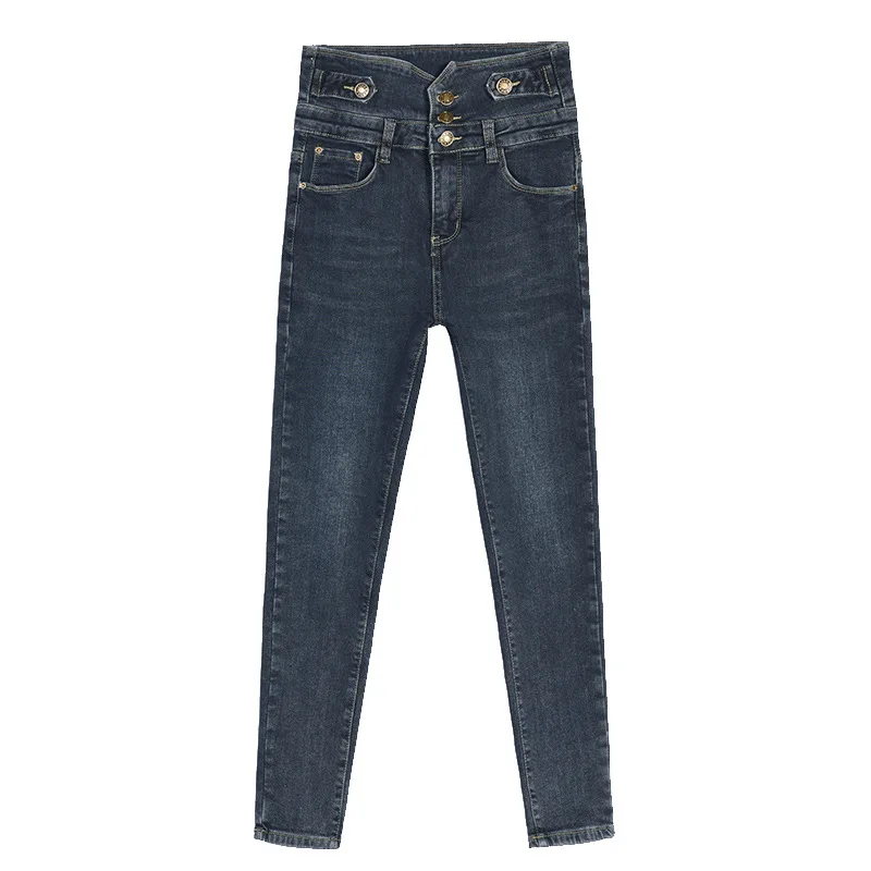 Черные женские джинсы с завышенной талией стройнящие джинсовые брюки стрейч