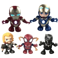 the avengers superhero figures electronic dancing music light robot toy iron man spider man panther doll for children boys gift