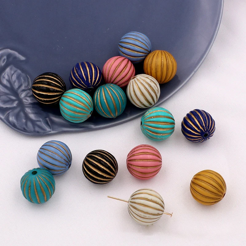 

10Pcs Vintage Round Pumpkin Beads For DIY Making Earring Necklace Bracelet Loose Bead Jewelry Accessories