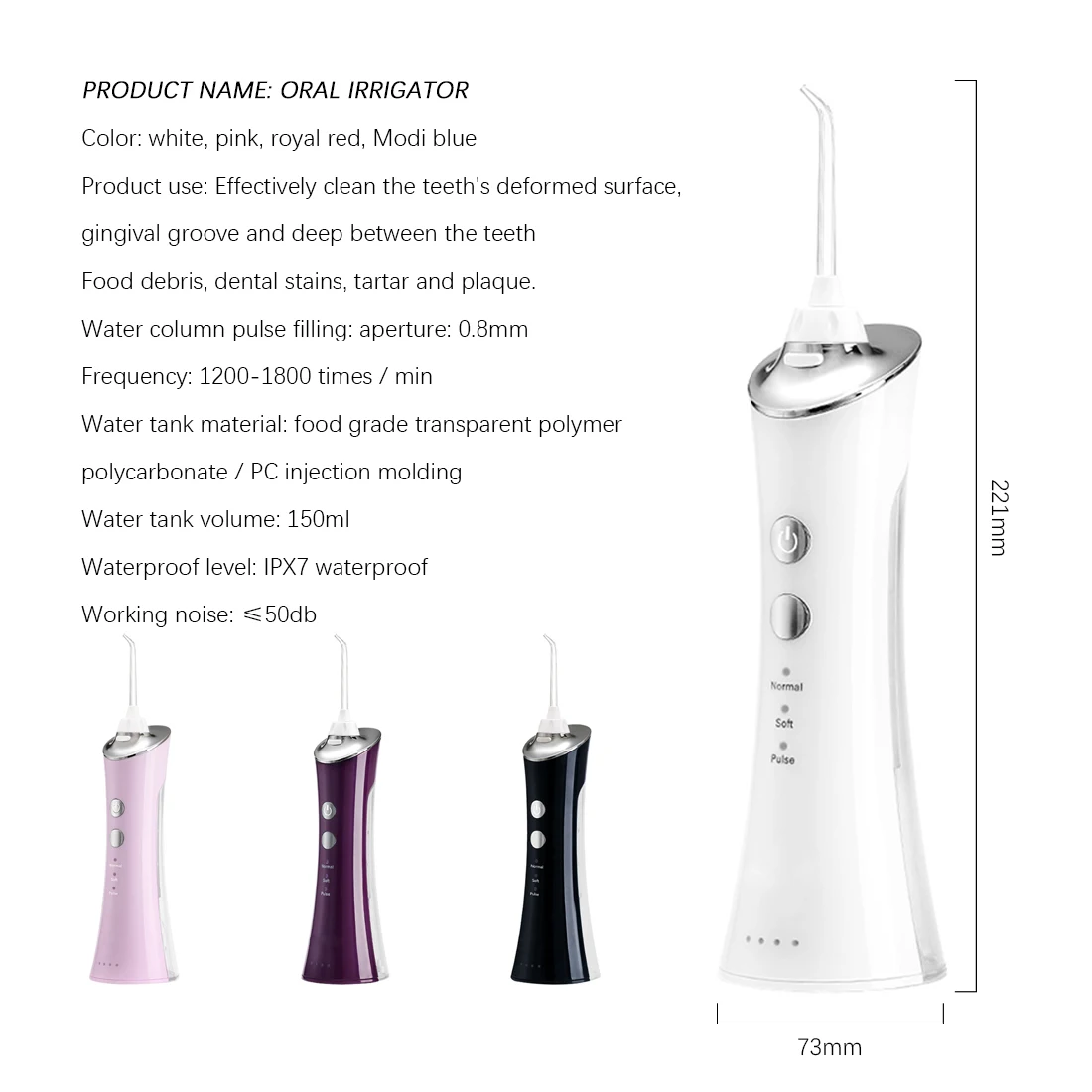 

Electric Dental Oral Irrigator Portable 3 Model Water Flosser Usb Rechargeable 150ml Water Jet Floss Tooth Pick Teeth Cleaner