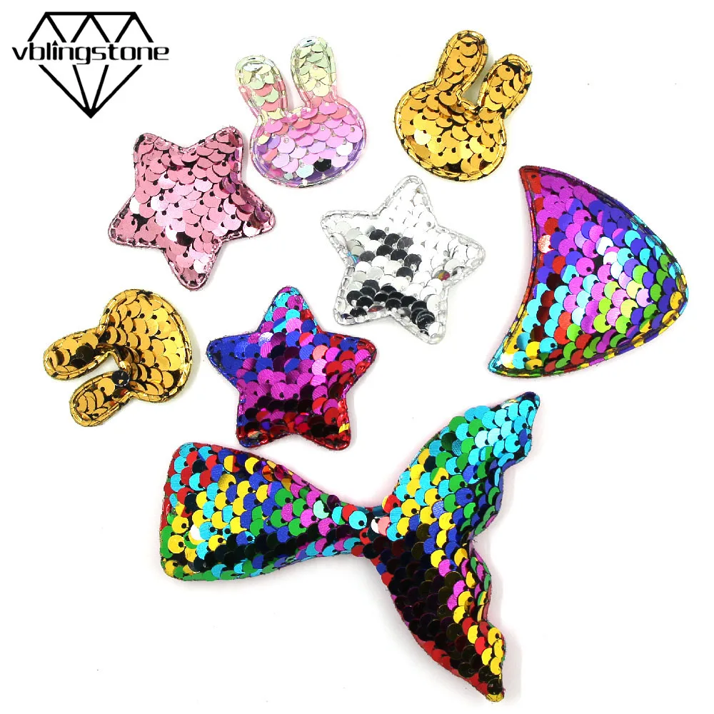 10 шт. цветные нашивки с блестками Звезда/кролик/рыбий хвост вышитый патч для