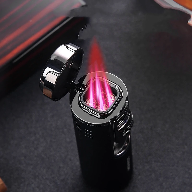 

Windproof Torch Jet Lighter Spray Gun Turbo Gas 1300 C Metal Four Nozzles Butane Cigar Cigarettes Lighters Smoking Accessories