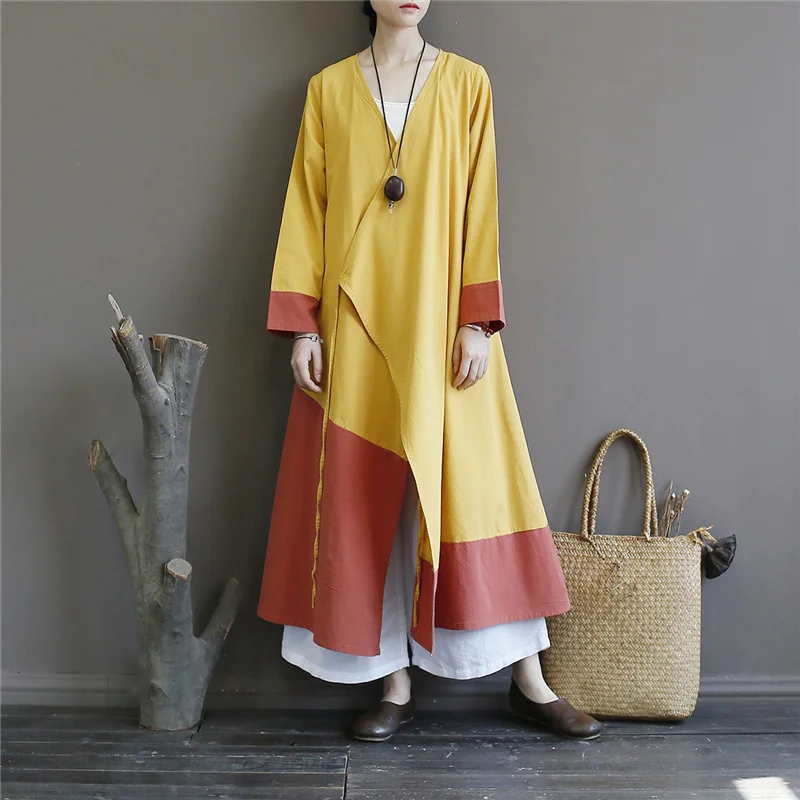 Женский Цветной Тренч в стиле пэчворк китайский стиль пальто осень 2019 длинный