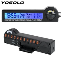 yosolo multifunction 5 in 1 lcd display screen clock calendar voltage tester compass thermometer car temporary parking card
