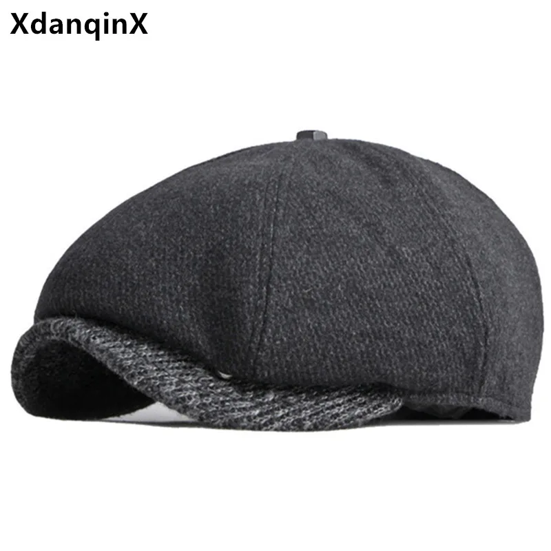

XdanqinX Autumn Winter Men's Hats Vintage Berets Warm Earmuffs Cap British Fashion Casual Sports Caps Retro Brands Cotton Hat