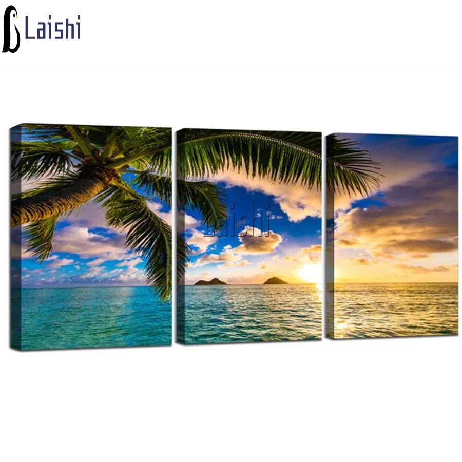 

3pcs Sunshine Beach Landscape Diamond Painting Full square round Drill Mosaic Diamant embroidery 5d Puzzle Crystal Picture