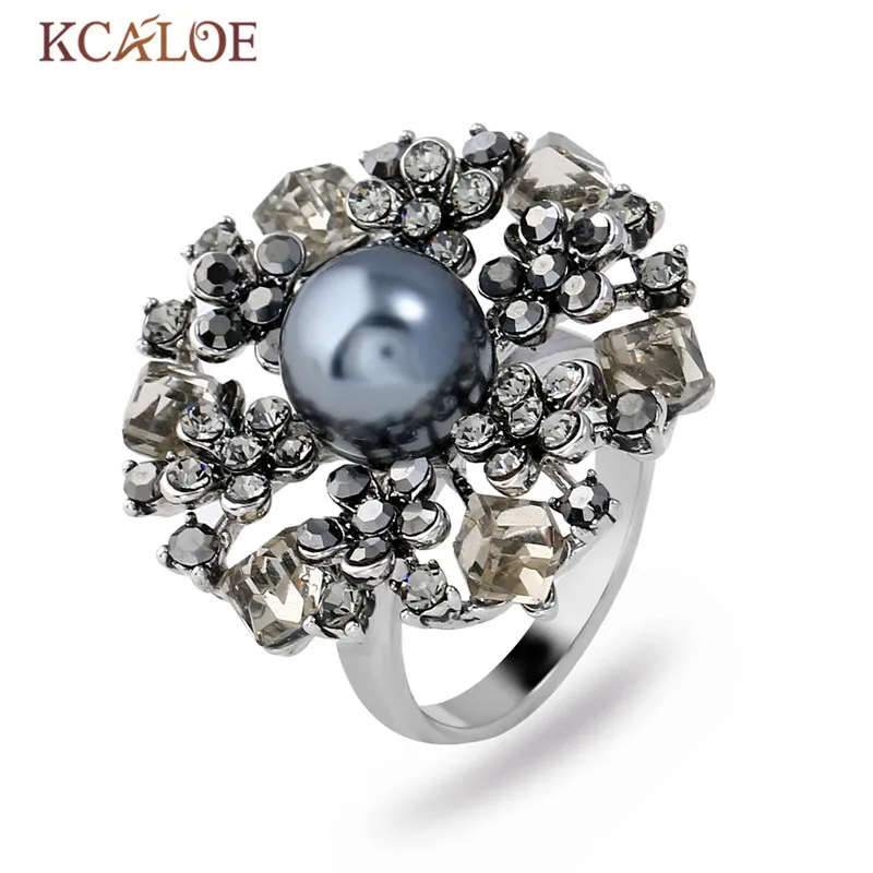Женские кольца с большим цветком KCALOE серое искусственное жемчужное свадебное