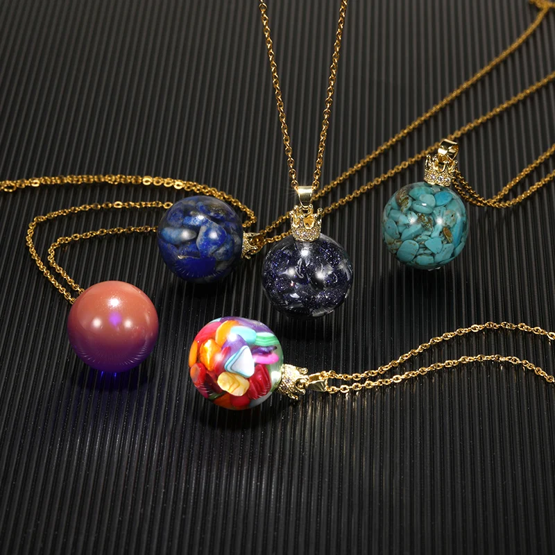 

Chic Rould Ball Moon Pendant Necklace Women Girl Kids Multicolour Rainbow Blue Purple Black Handmade Sports Jewelry Best Gifts