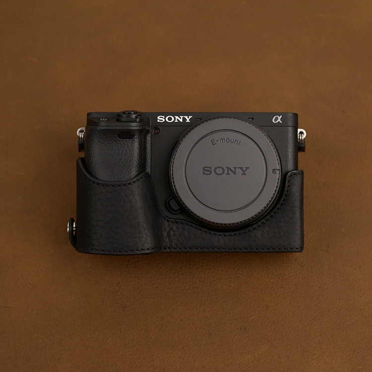 AYdgcam ручной работы из натуральной кожи чехол для камеры для sony A6100 A6400 A6300 A6000 сумка для камеры половина ручки винтажный Чехол - Цвет: Black