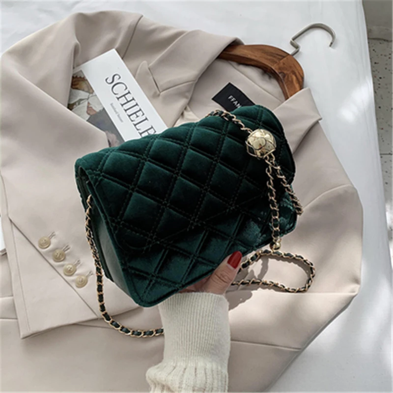 

Retro Velvet Small Square Bag 2020 Trendy Plaid Chain Shoulder Bag High Quality Crossbody Bags For Women Designer Handbag Luxury