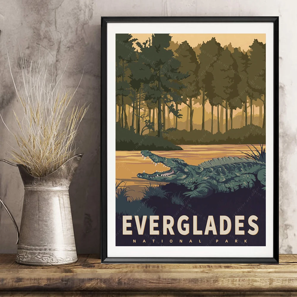 

America Everglades National Park Vintage Travel Poster Canvas Painting Kraft Posters Coated Wallsticker Home Decor Gift