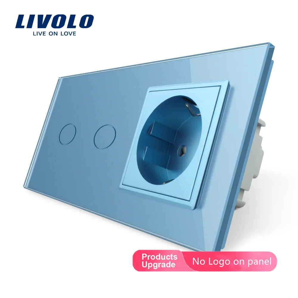 Livolo 16A ЕС стандартная настенная розетка с сенсорным выключателем, AC220~ 250 В, 7 цветов кристальная стеклянная панель, C702-C7C1EU-11, без логотипа