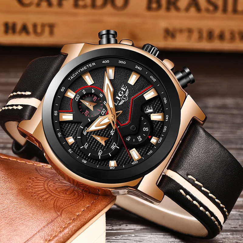 LIGE 2020 мужские часы Лидирующий бренд Роскошные военные спортивные кожаные