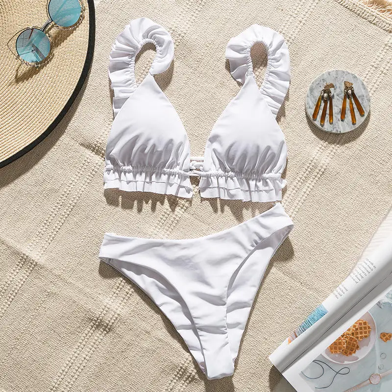 Bikinx треугольный белый женский купальник летняя пляжная одежда комплект бикини с оборками плиссированный купальник пуш-ап женский купальник - Цвет: 3