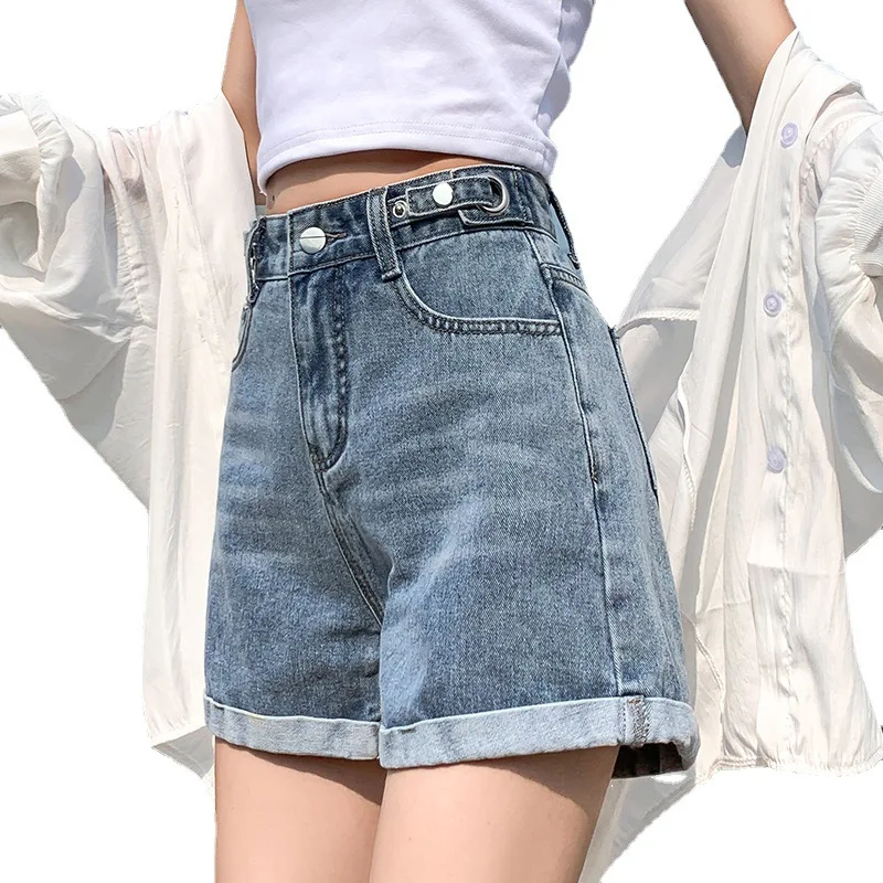 

Denim Shorts for Women 2021 New High Waist Wide Leg Loose Straight Waist Slimming Summer Women's White Hot Pants