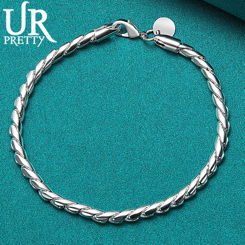 

URPRETTY 925 Sterling Silver 4mm Small Twist Rope Chain Bracelet For Men Women Party Wedding Engagement Jewelry