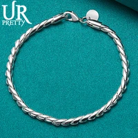 urpretty 925 sterling silver 4mm small twist rope chain bracelet for men women party wedding engagement jewelry