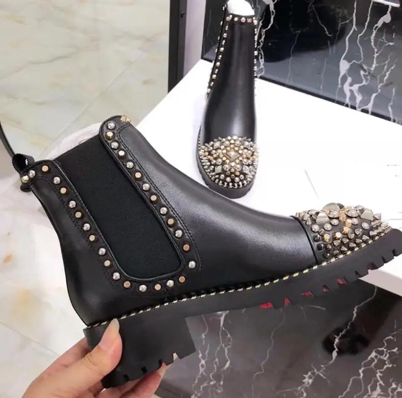 2019 Модные женские ботинки с красной подошвой дизайнерская обувь для девушек шипы