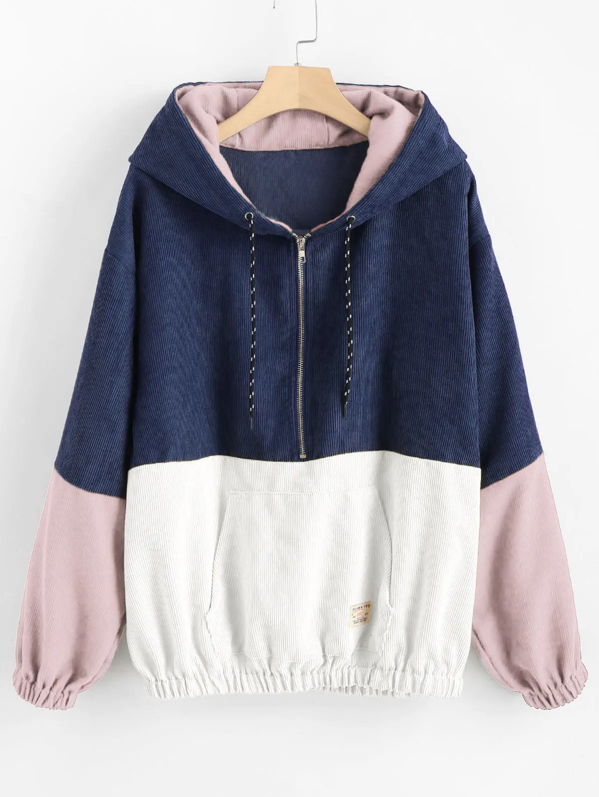 ZAFUL толстовка с капюшоном со шнуровкой полумолния контрастная Вельветовая