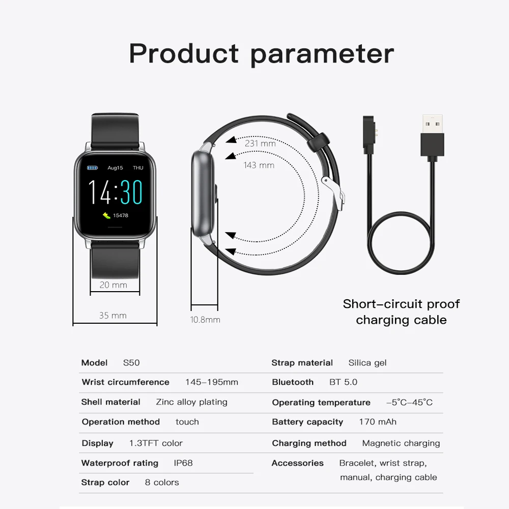 

IWO Smart Watch men&woman Smartwatch IP68 Waterproof watch Bluetooth 5.0 Heart Rate Exercise Pedometer Sleep Monitor Smartwatch
