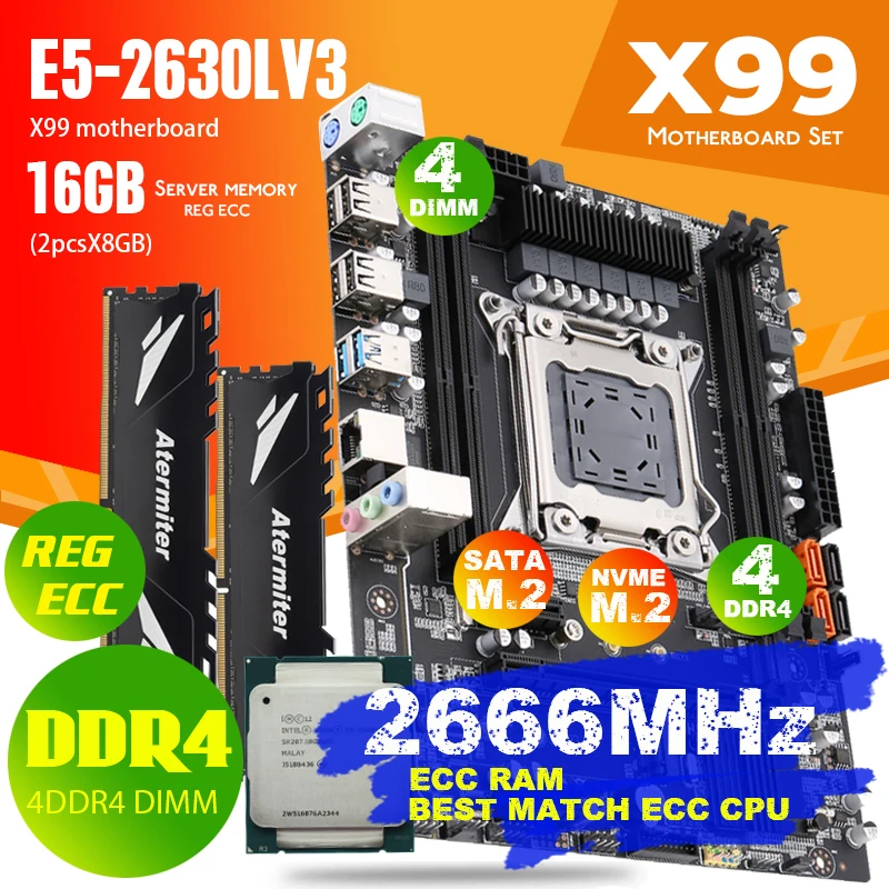 Atermiter X99 D4 набор материнских плат с Ксеон E5 2630L V3 LGA2011 3 Процессор 2 шт. X 8 ГБ = 16 Гб 2666