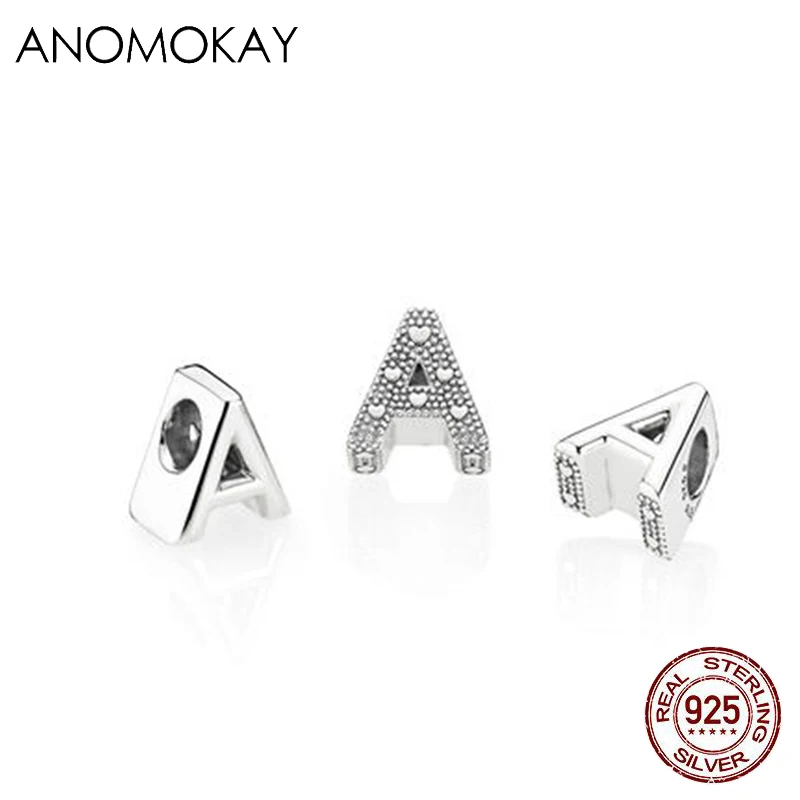 ANOMOKAY, новинка, 925 пробы, серебро, от A до Z, классика, 26 букв, бусины, амулеты, подходят для браслетов Pandora, сделай сам, изготовление ювелирных изделий