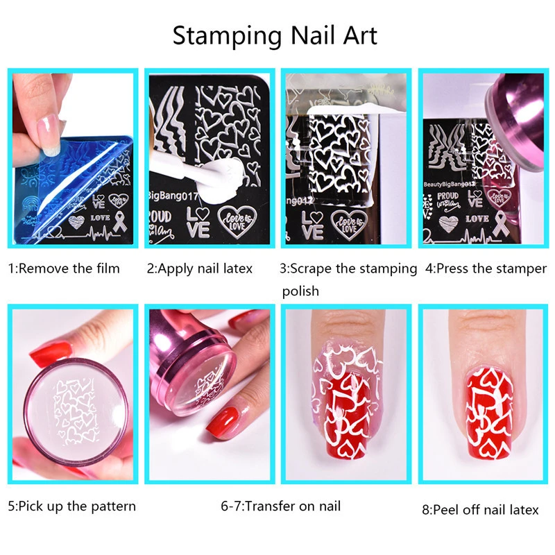 

Nail Beautybigbang 2Pcs Stamping Template Set Animal Flower Tree Ring Image Nail Art Stamp Stencil Plates Printer