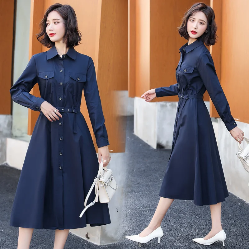 Платье-рубашка 2021 Новое корейское платье чистая одежда с длинным рукавом юбка Jum |