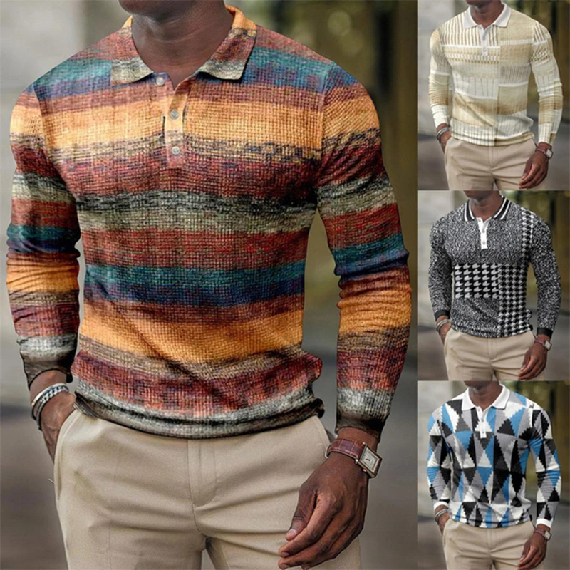

S-5XL 13 Styles New Autumn/winter Men's Shirt Button Color-blocking Striped Shirt Casual Long-sleeved Lapel T-shirt Top