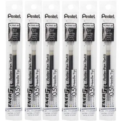 Pentel 6 шт., гелевая ручка с игольчатым наконечником, 0,5 мм/0,4 мм, черный/синий/красный, для Pentel BLN-75 - Цвет: Черный