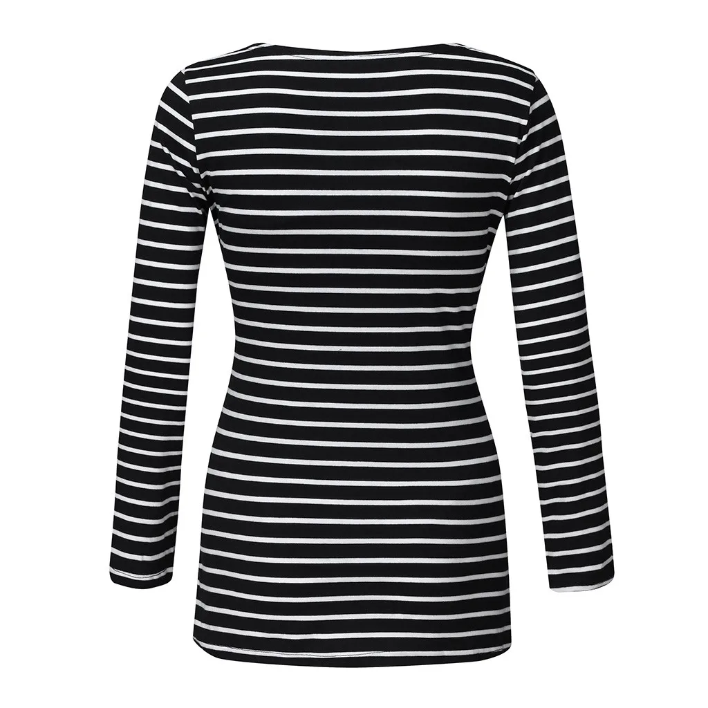 

SAGACE V-Neck Ruffles Stripe Nusring Blouse Maternity Clothing T-shirt Autumn And Winter Maternity Clothes Breastfeeding Top