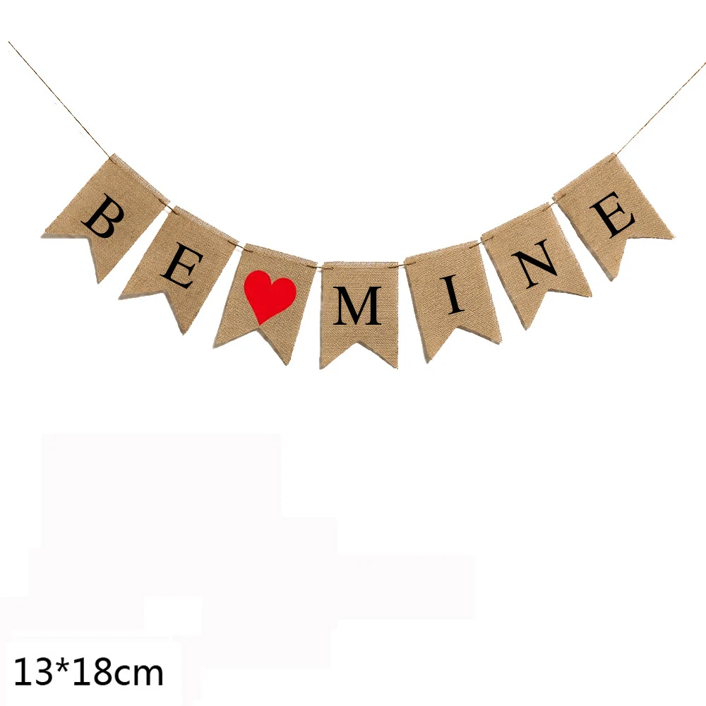 День Святого Валентина Любовь Сердце деревенский Hessian джутовые льняные флажки
