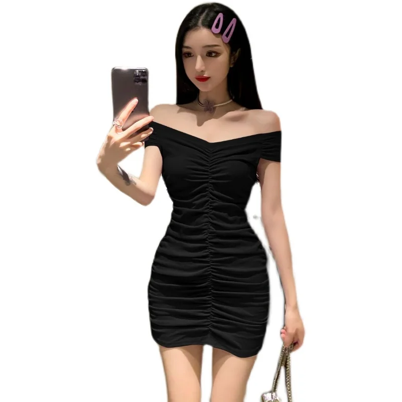 

Internet Celebrity Same Style Live Anchor Clothing 2021 Spring and Summer New Elegant off-Shoulder Ruffle Hip Dress Women's