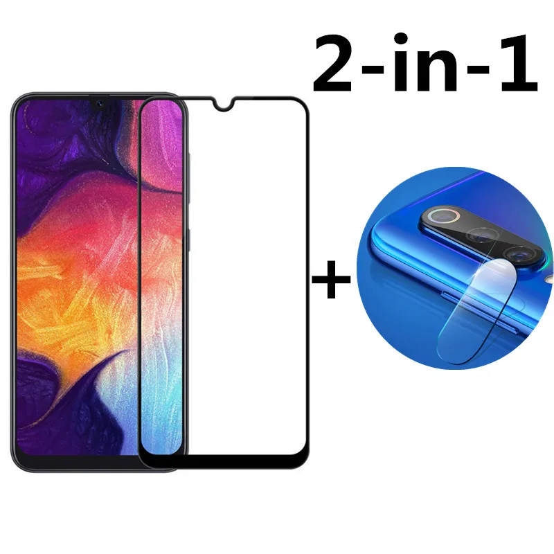 2 в 1 закаленное Стекло для samsung Galaxy A70 A20 A30 A50 A40 A10 S10 Lite Plus защита экрана камеры
