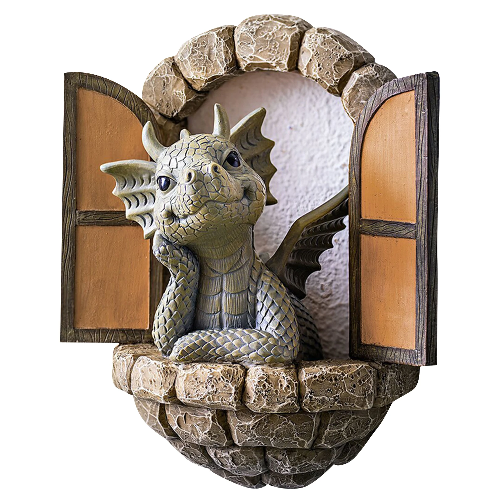 

Lovely Courtyard Dragon Sculpture Resin Window Shape Statue Wall Art Home Outdoor Decoration DFK889
