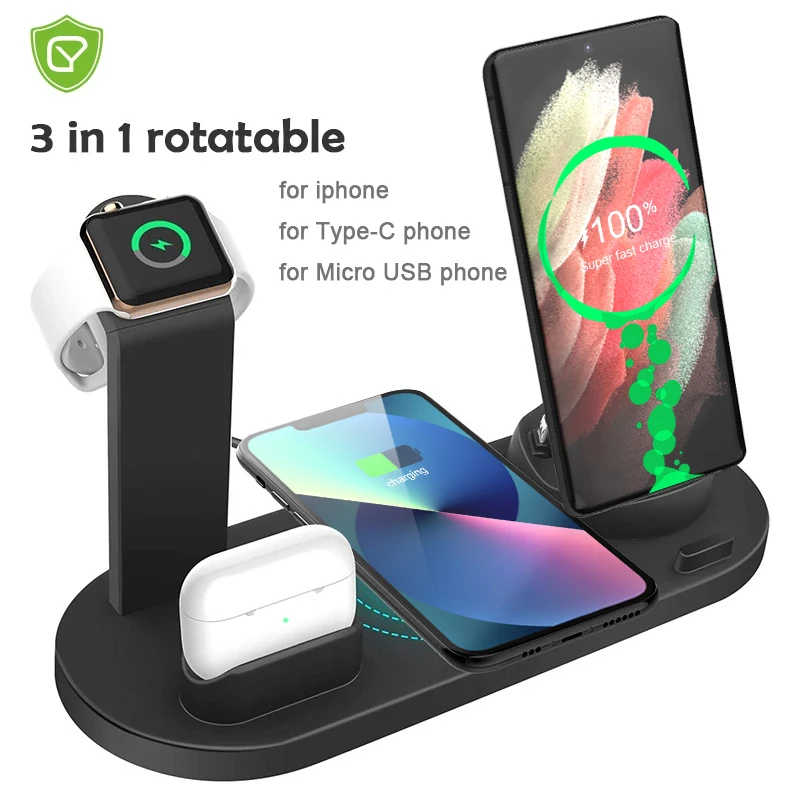 

2022 3 in 1 15W Qi Wireless Charger Holder For Apple iPhone 13 12 11 Pro Max 8 X XR Charging Station Stand For Android Phones