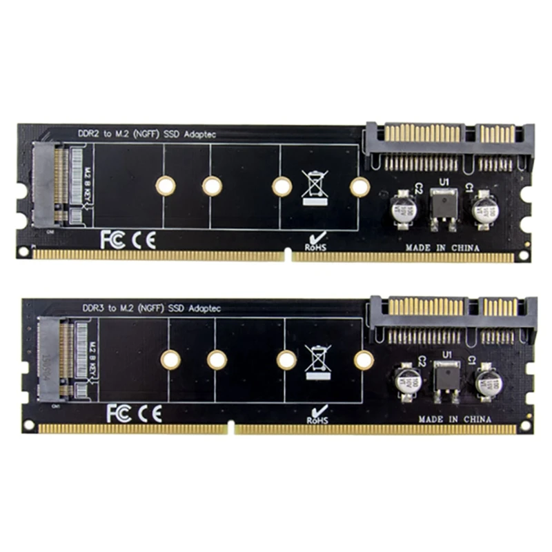

2Pcs DDR2 & DDR3 Memory Slot M.2 SSD To SATA Expansion Board To M.2 NGFF SSD Adapter For PC Laptop