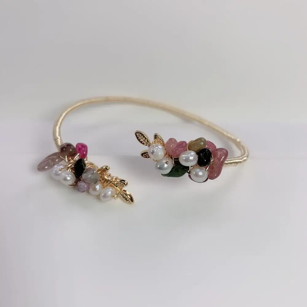 

New 14K Gold Bracelet Hand-wound Tourmaline Gemstone Pearl Bracelets Personality Temperament Fashion For Women Fine Jewelry