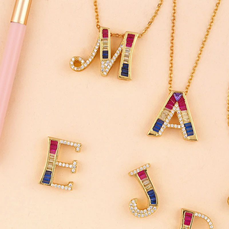New Women's Fashion 26 English Letter Necklace Multicolor Zircon Creative Pendant Trendy Jewelry Accessories | Украшения и