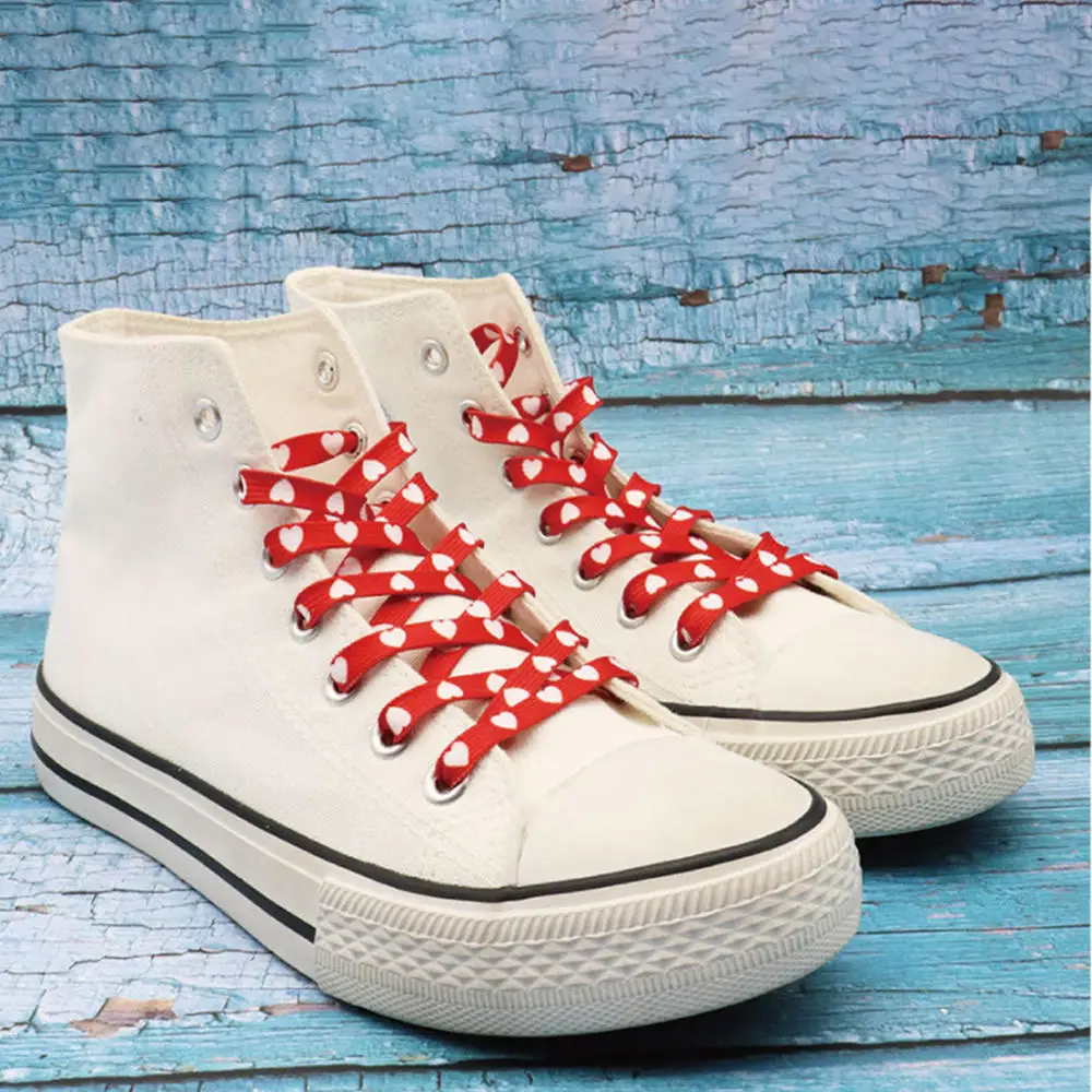 

1Pair Red White Heart Print Flat Shoelaces Boot Laces Heat Shoe Accessories For Woman Flats Sneakers