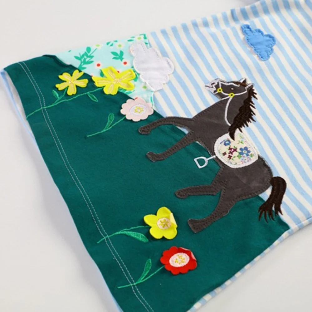 VIKITA-vestido a rayas con apliques de animales para ni&ntilde;a, vestidos de algod&oacute;n para ni&ntilde;a, ropa informal de manga larga-2