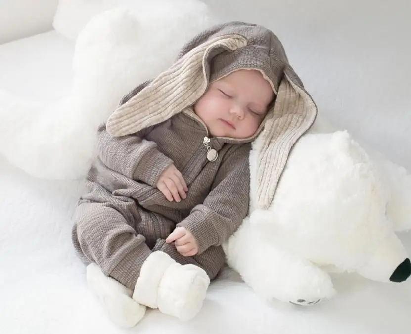 

Little Baby Warm Bunny Ear Rompers Boys Girls Hare Playsuits Hooded Clothes Autumn Winter Infant Rabbit Style Jumpsuit Cotton